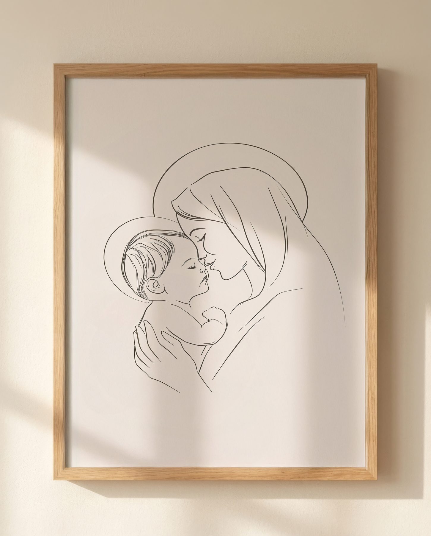Mary Holding Baby Jesus in Line Art print