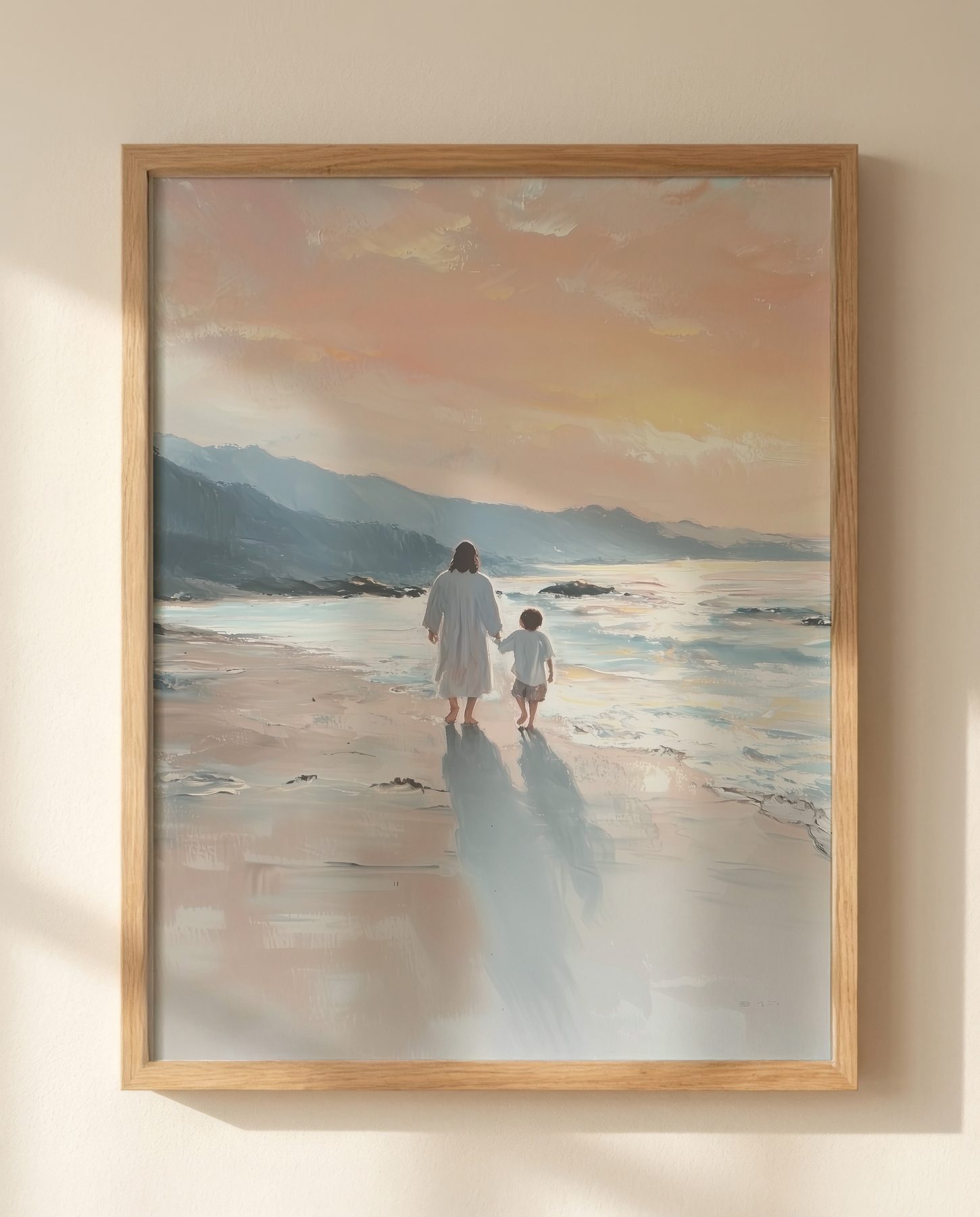 Jesus Walking with a Child by the Shore print
