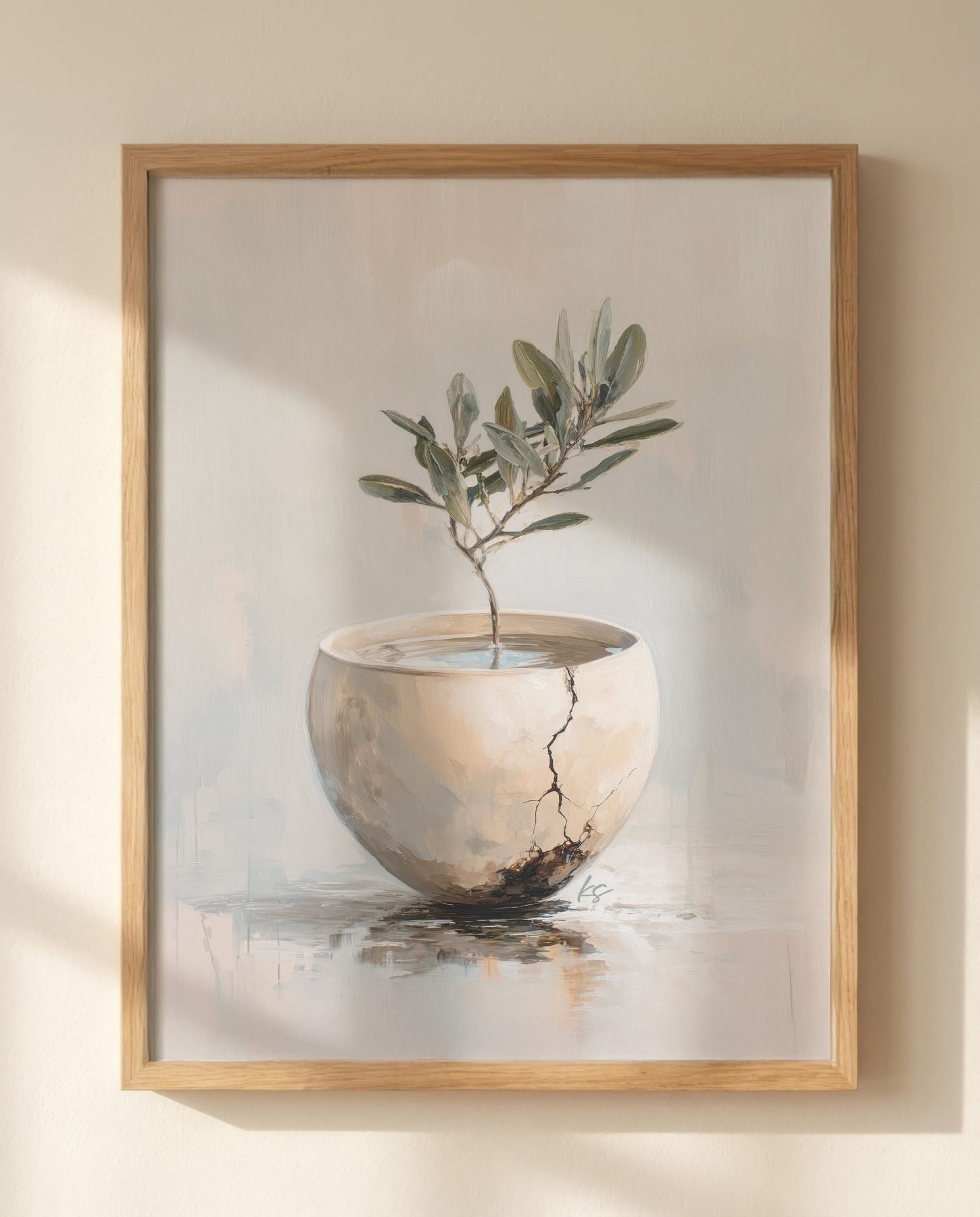 Broken vessel print styled in a calm neutral room